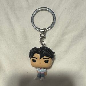 Funko Style Black-Haired Boy Keychain - Blue/White Outfit